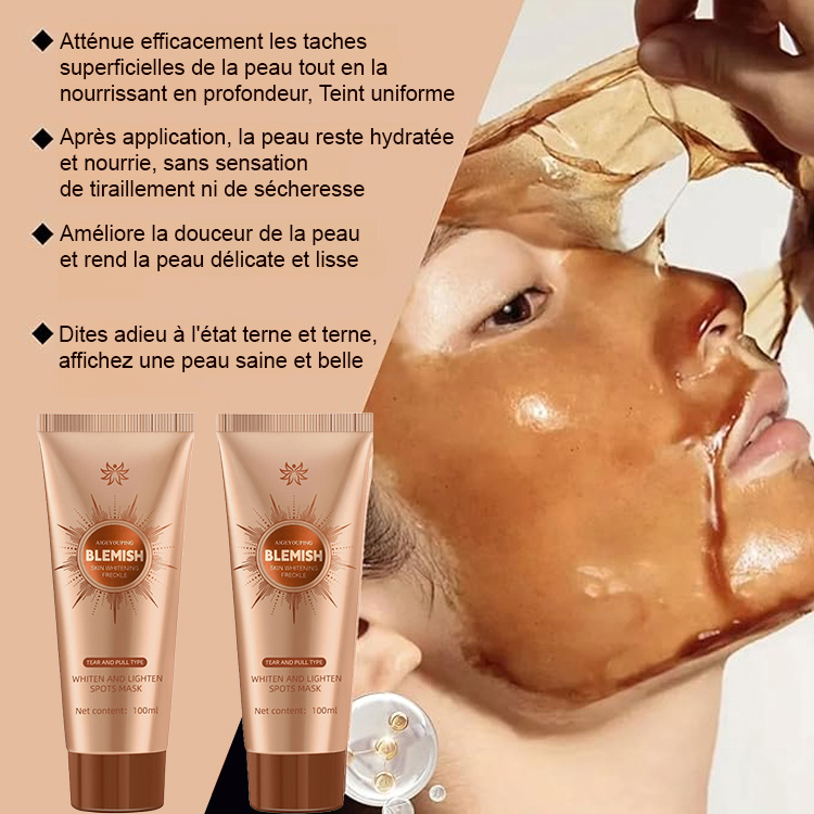 Masque pelable blanchissant pour peau sensible, nettoyage en profondeur sans irritation.