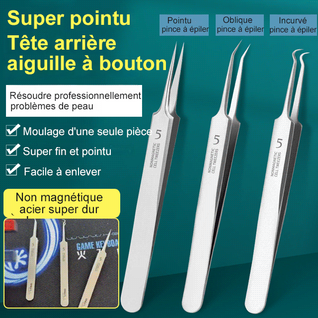 Pince à épiler pour éliminer les points noirs contre l'acné  Ensemble de 3 pièces