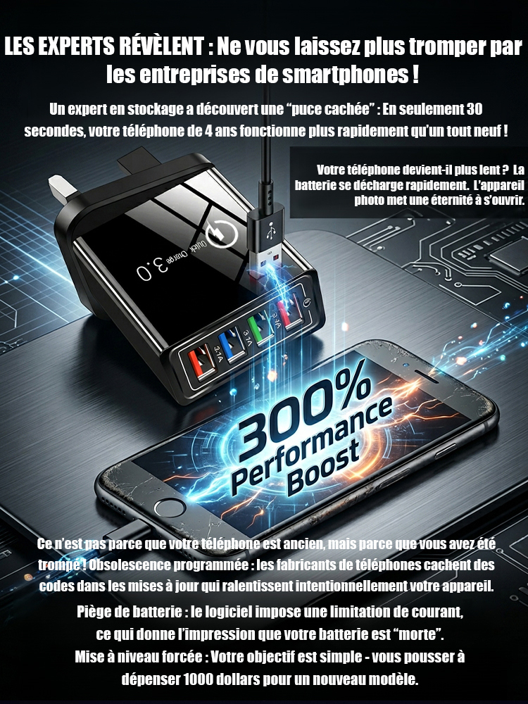 【Améliorer l'autonomie du téléphone】Chargeur de voyage à quatre ports