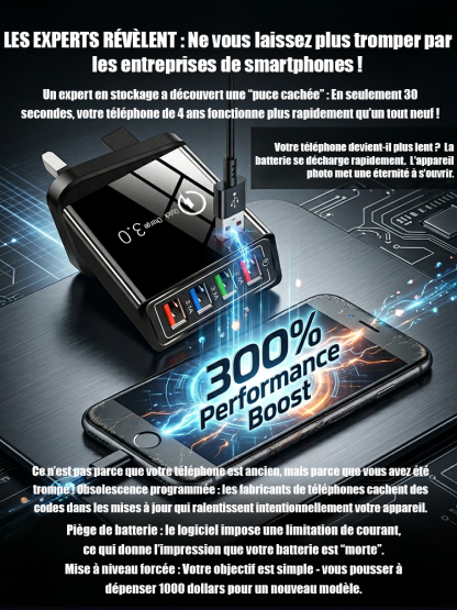 【Améliorer l'autonomie du téléphone】Chargeur de voyage à quatre ports