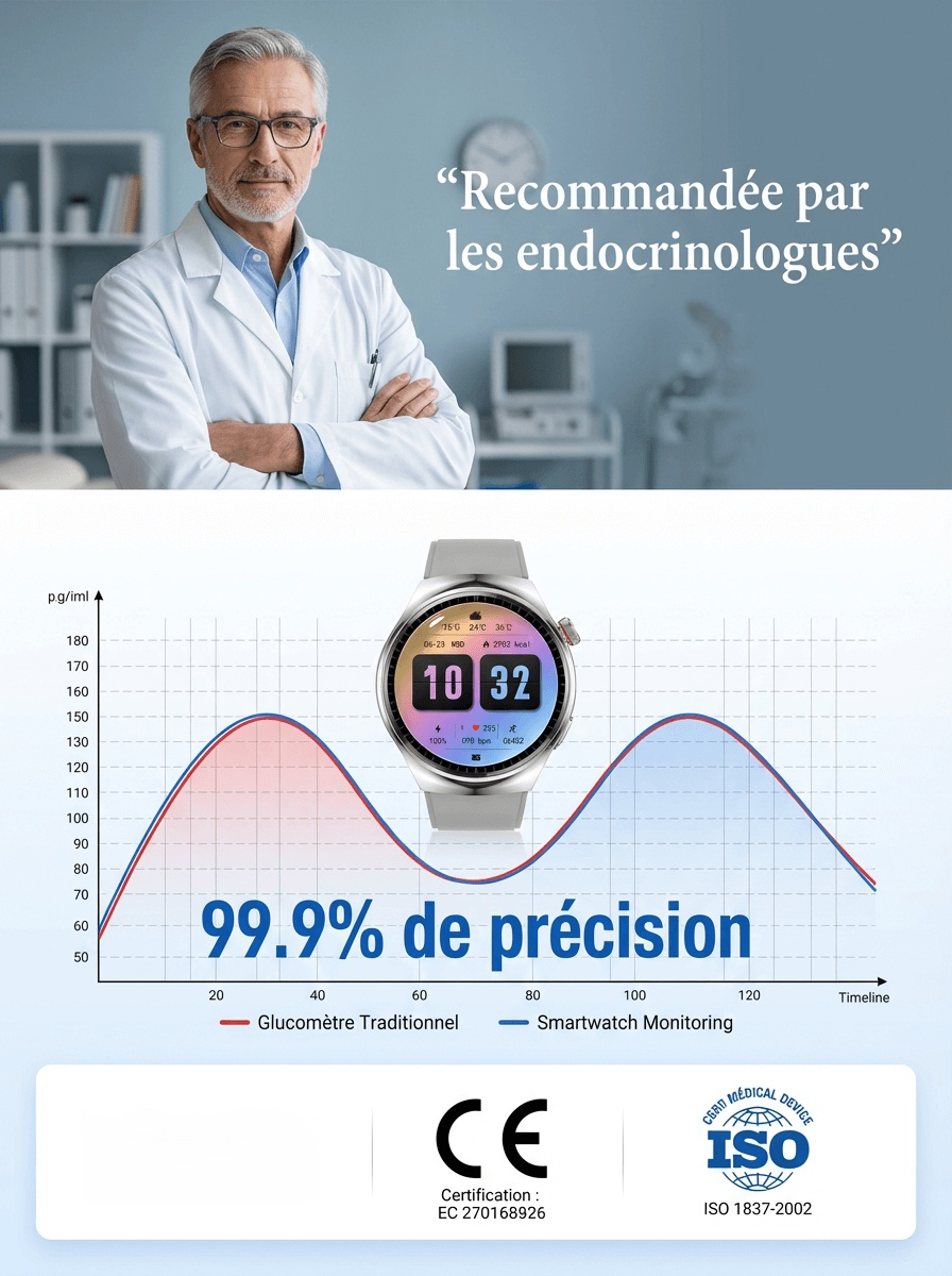 【Recommandée par les endocrinologues】La toute dernière montre connectée française, leader mondial. 