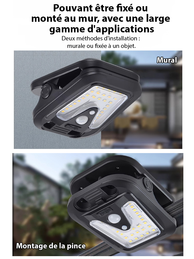 Lampe solaire à pince intelligente activée par le mouvement