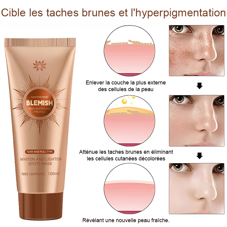 Masque pelable blanchissant pour peau sensible, nettoyage en profondeur sans irritation.