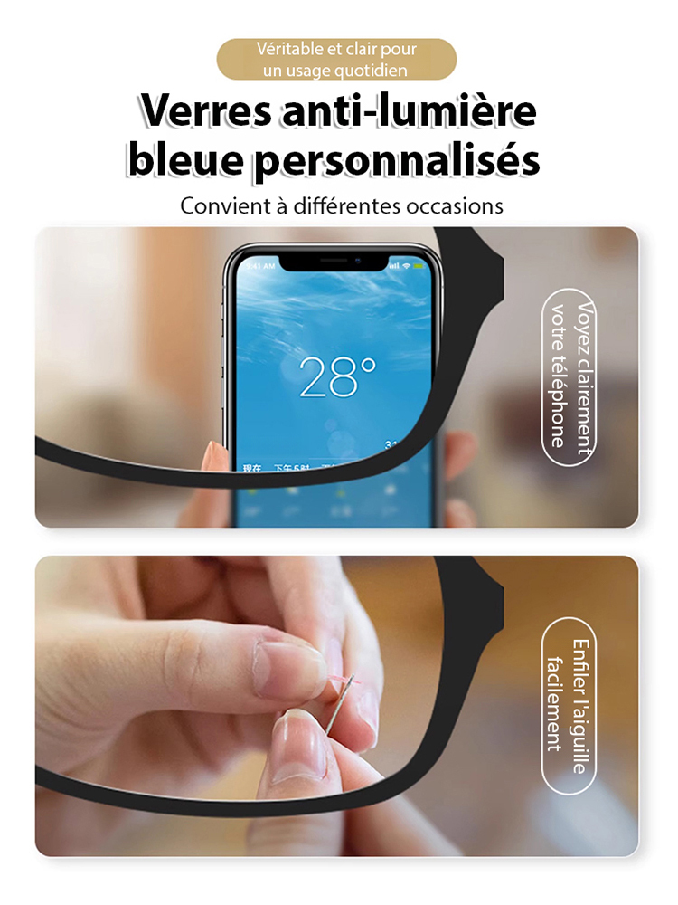 Lunettes de presbytie à zoom automatique bleu