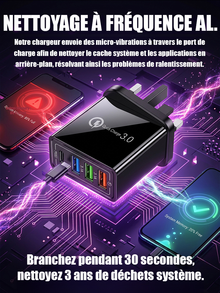 【Améliorer l'autonomie du téléphone】Chargeur de voyage à quatre ports