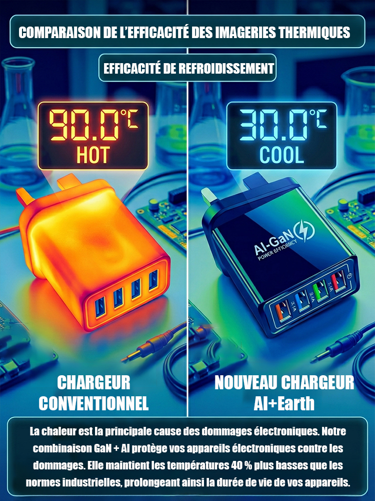 【Améliorer l'autonomie du téléphone】Chargeur de voyage à quatre ports