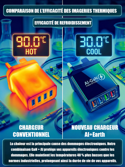 【Améliorer l'autonomie du téléphone】Chargeur de voyage à quatre ports