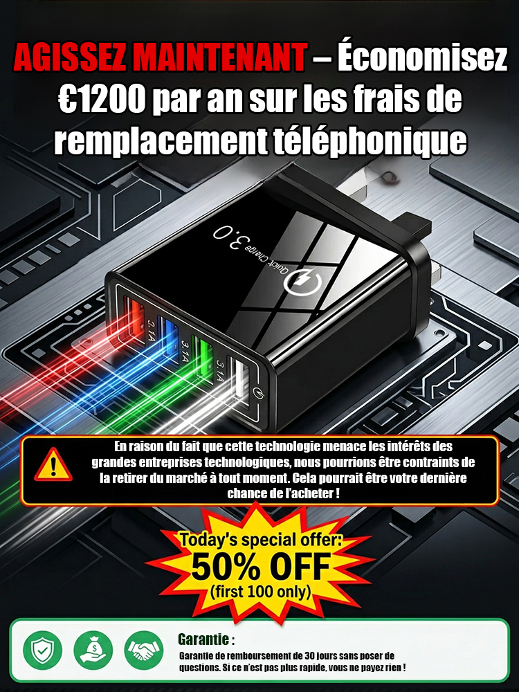 【Améliorer l'autonomie du téléphone】Chargeur de voyage à quatre ports