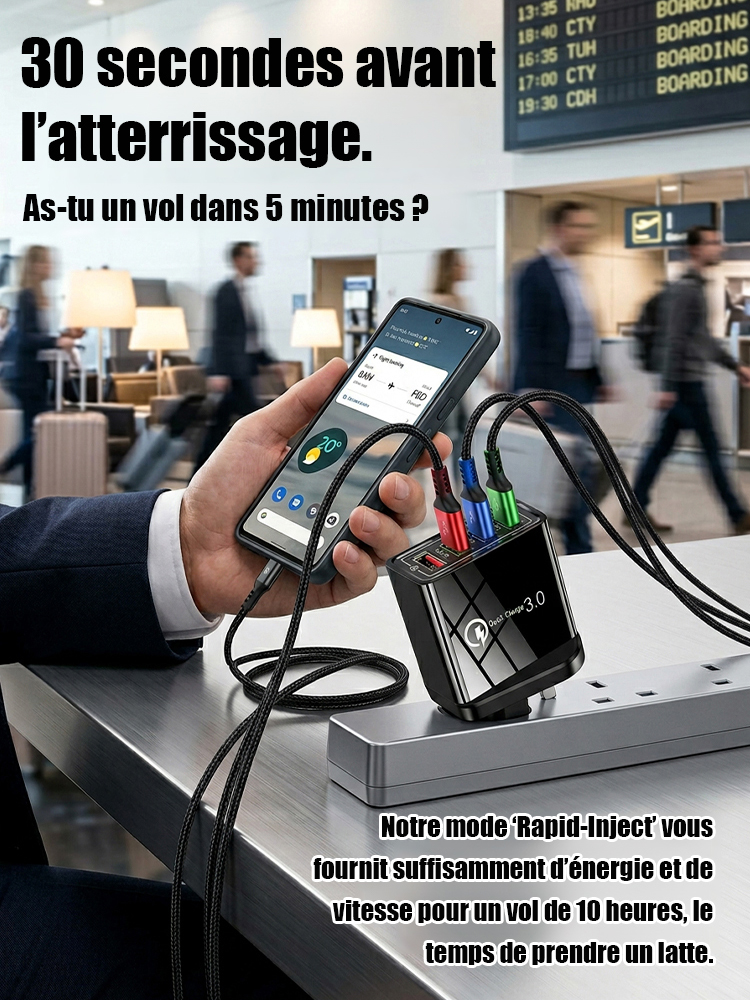 【Améliorer l'autonomie du téléphone】Chargeur de voyage à quatre ports