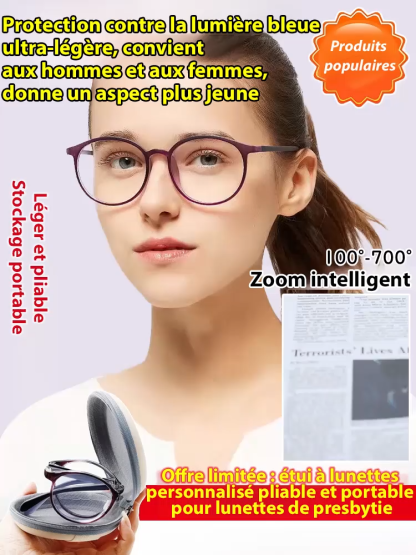 Lunettes de presbytie à zoom automatique bleu
