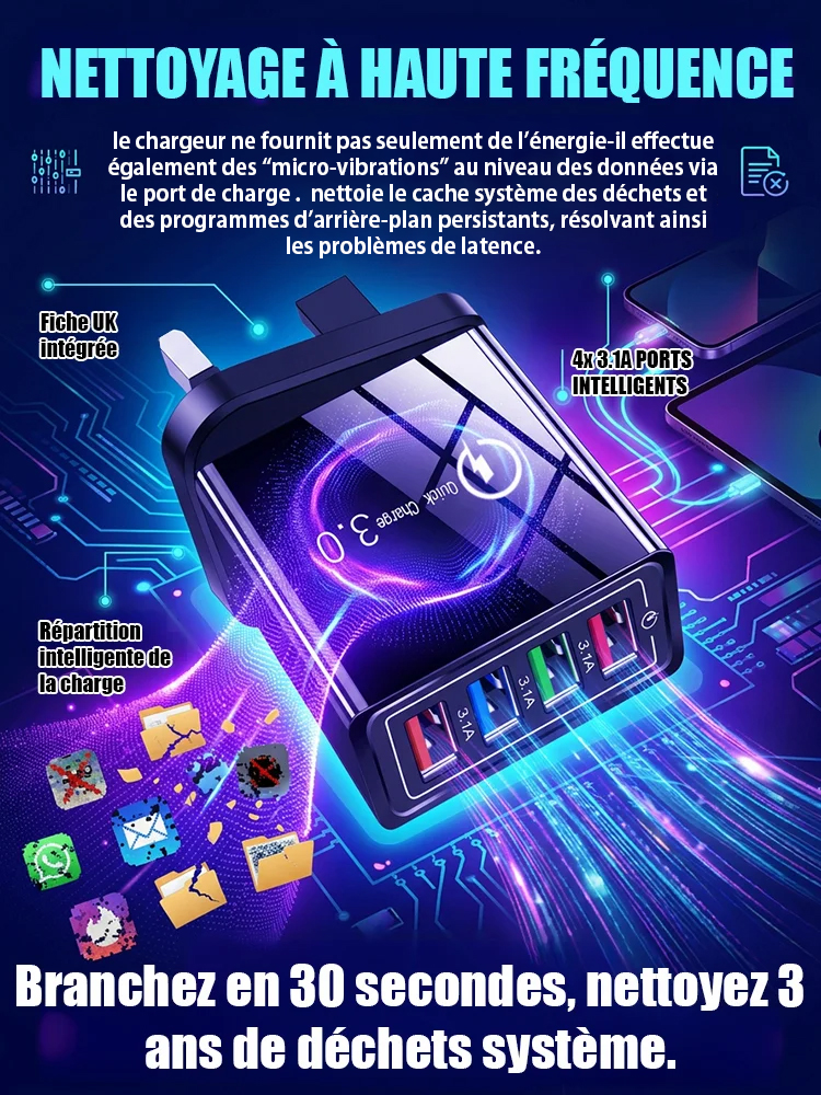 【Améliorer l'autonomie du téléphone】Chargeur de voyage à quatre ports