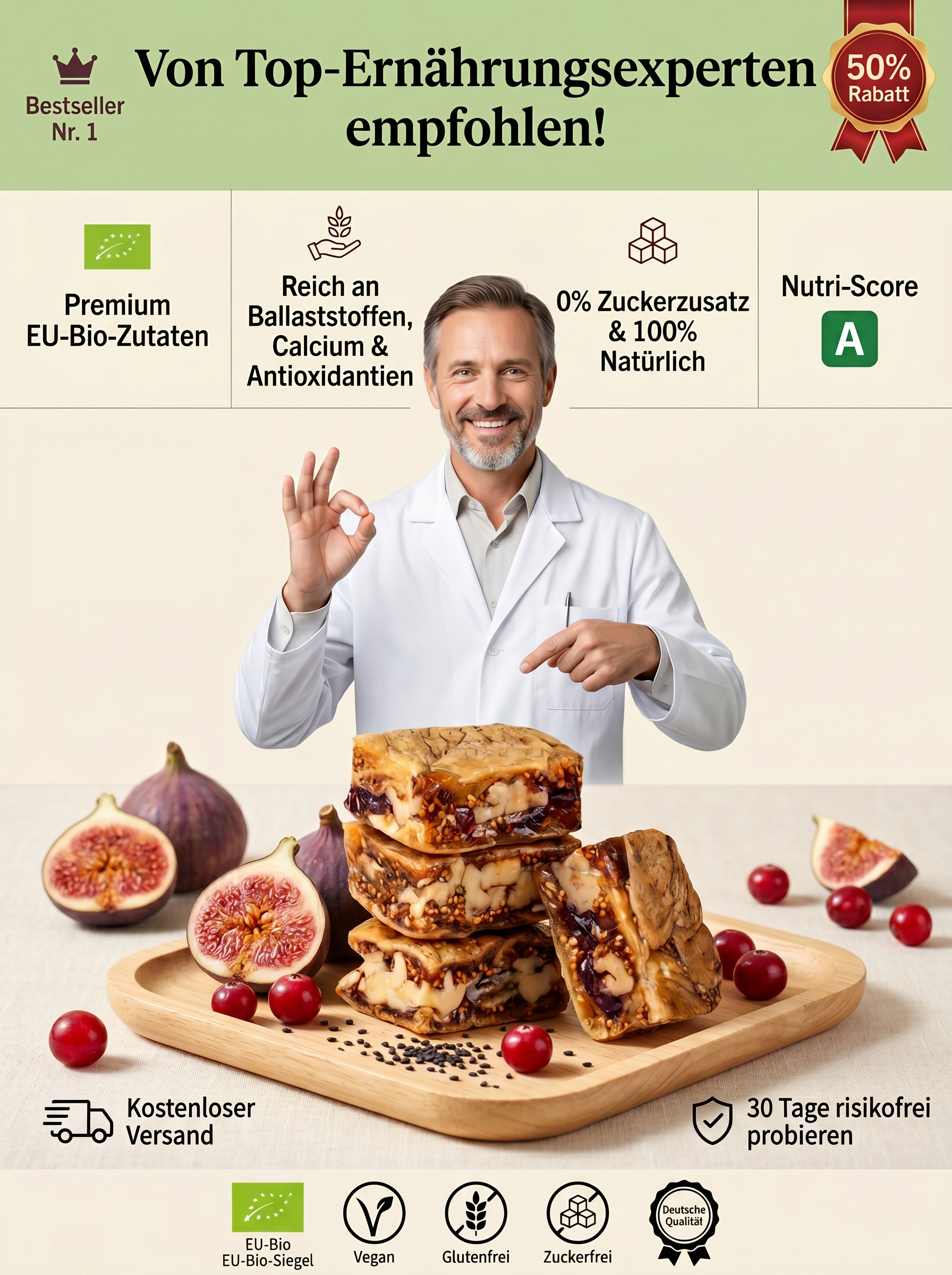 Schwarzer Sesam-Cranberry-Geschmack Feigenkuchen
