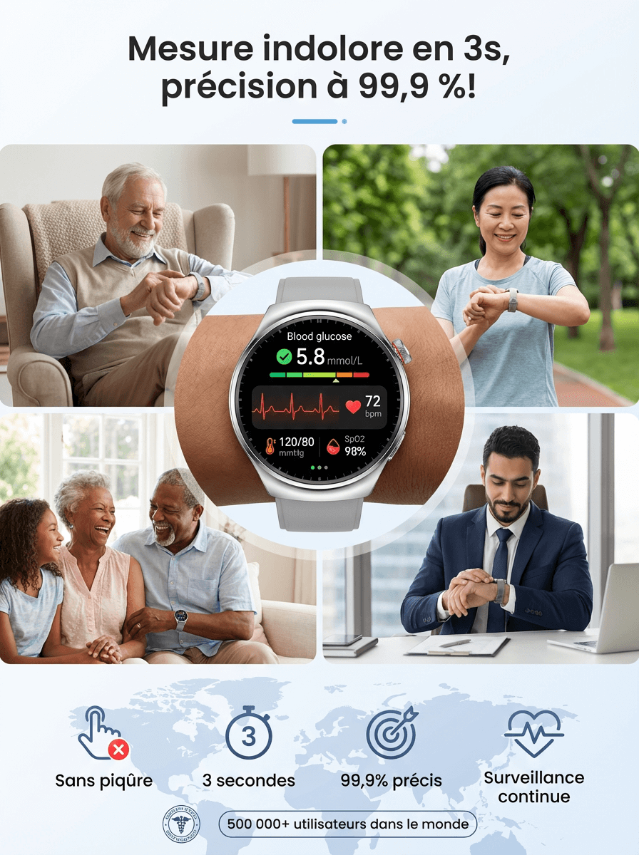 【Recommandée par les endocrinologues】La toute dernière montre connectée française, leader mondial. 
