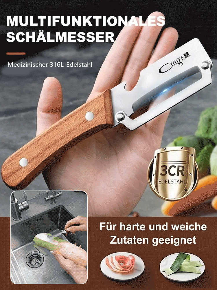 1 Sek. schälen ohne Klemmen! 100 Jahre scharf & rostfrei! 3-in-1 Schäler.