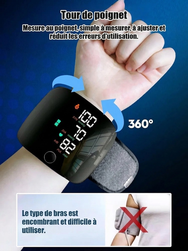 【Grand écran couleur vocal】Tensiomètre électronique automatique pour poignet