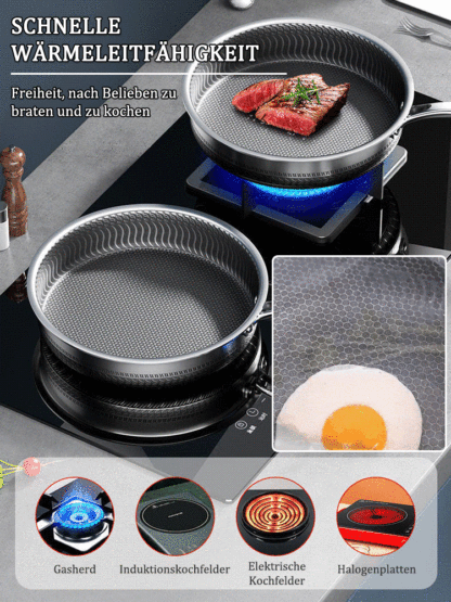 50 Jahre Rostfreie Edelstahlpfanne für Eier und Steaks