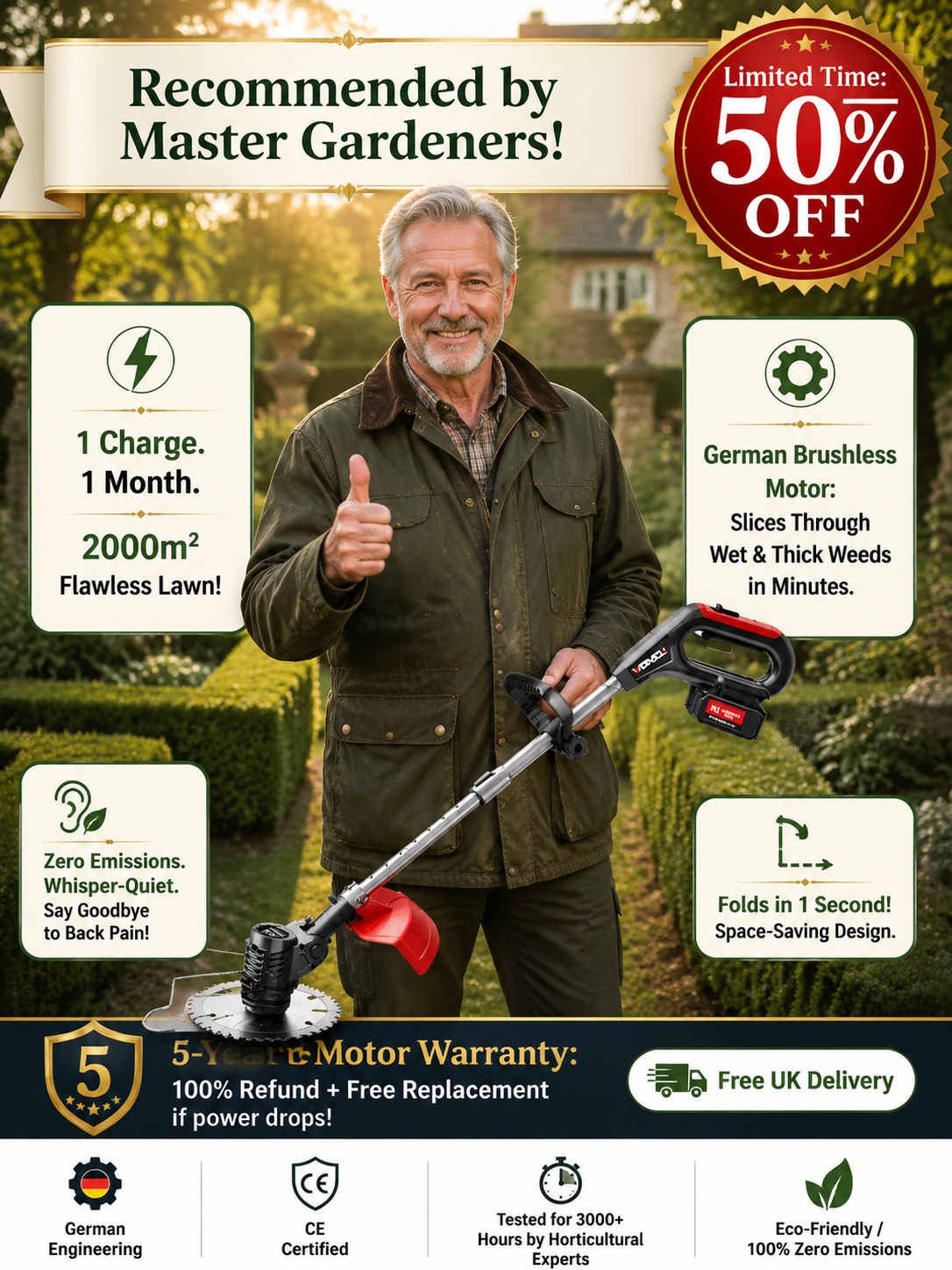 【Ultra-Long Battery Life】 Electric Folding Lawnmower ⚡ Mows 200 square meters of lawn in just 10 minutes!
