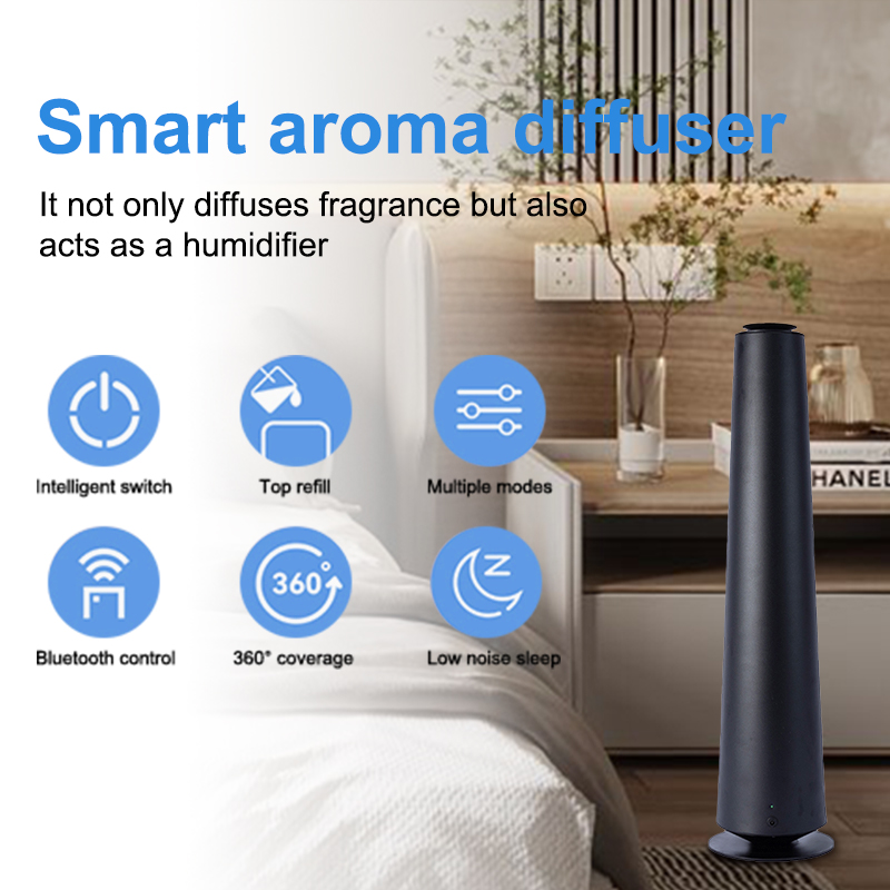 Factory Price Metal 500ML Waterless Floor-standing Tower Scent Diffuser Lower Noise bluetooth Contrlos Aroma Oil Diffuser