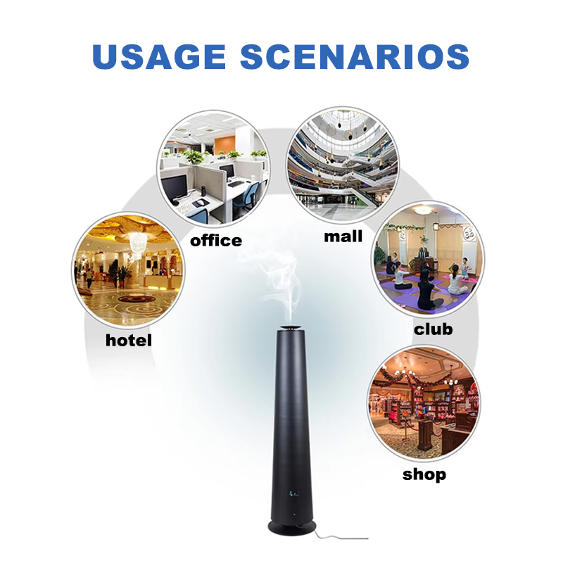 Factory Price Metal 500ML Waterless Floor-standing Tower Scent Diffuser Lower Noise bluetooth Contrlos Aroma Oil Diffuser