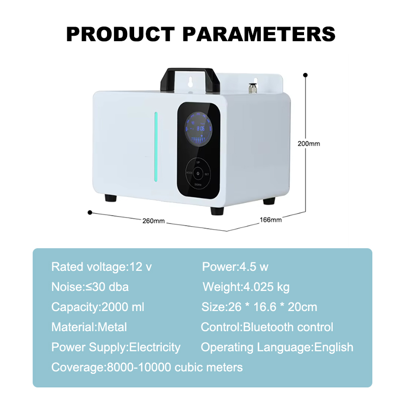 Hot-sale Metal 2000ML Large Area Smart Aromatherapy Diffusers bluetooth Contrlos Commercial Hvac Diffuser Machine for Scent