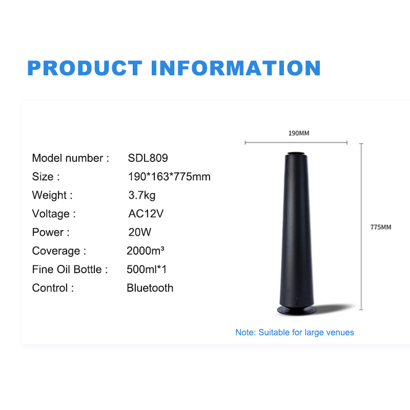 Factory Price Metal 500ML Waterless Floor-standing Tower Scent Diffuser Lower Noise bluetooth Contrlos Aroma Oil Diffuser