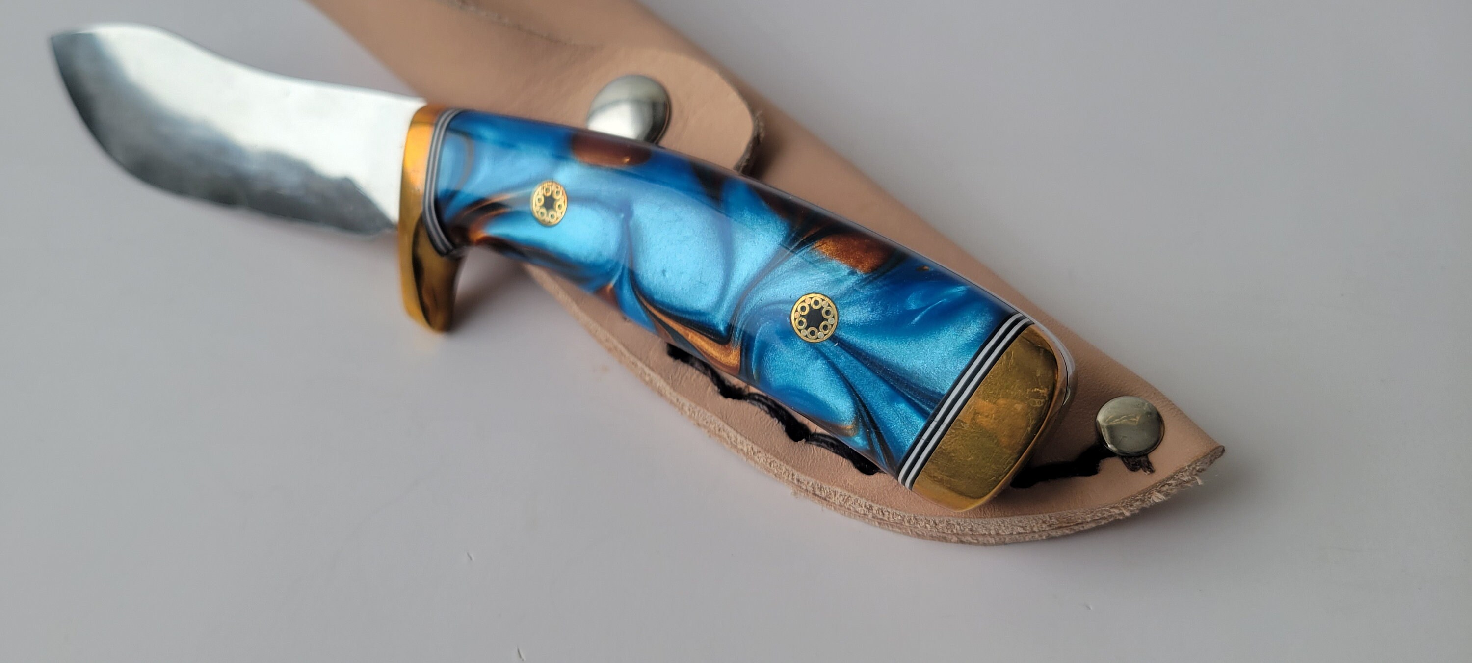 Handmade Hunting Knife and Scabbard blue