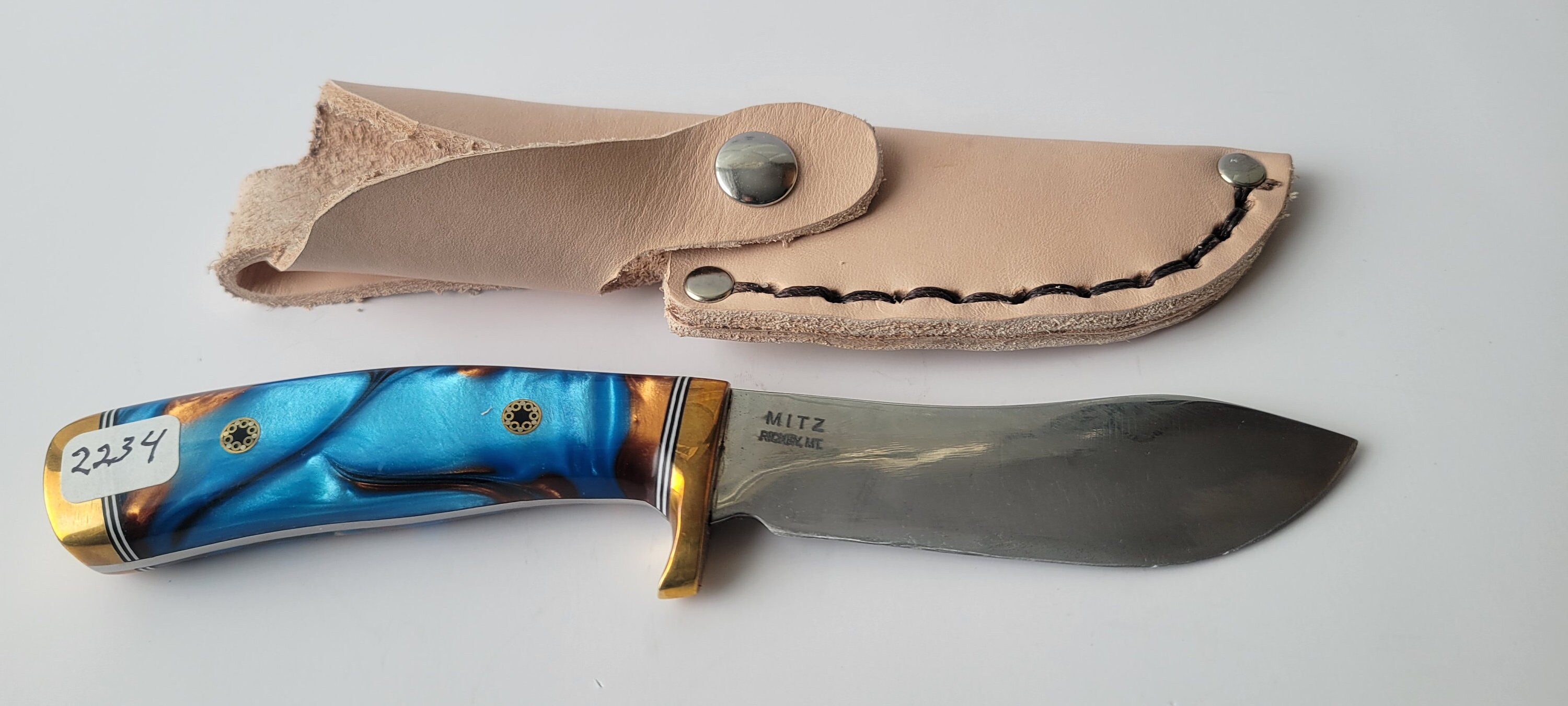 Handmade Hunting Knife and Scabbard blue