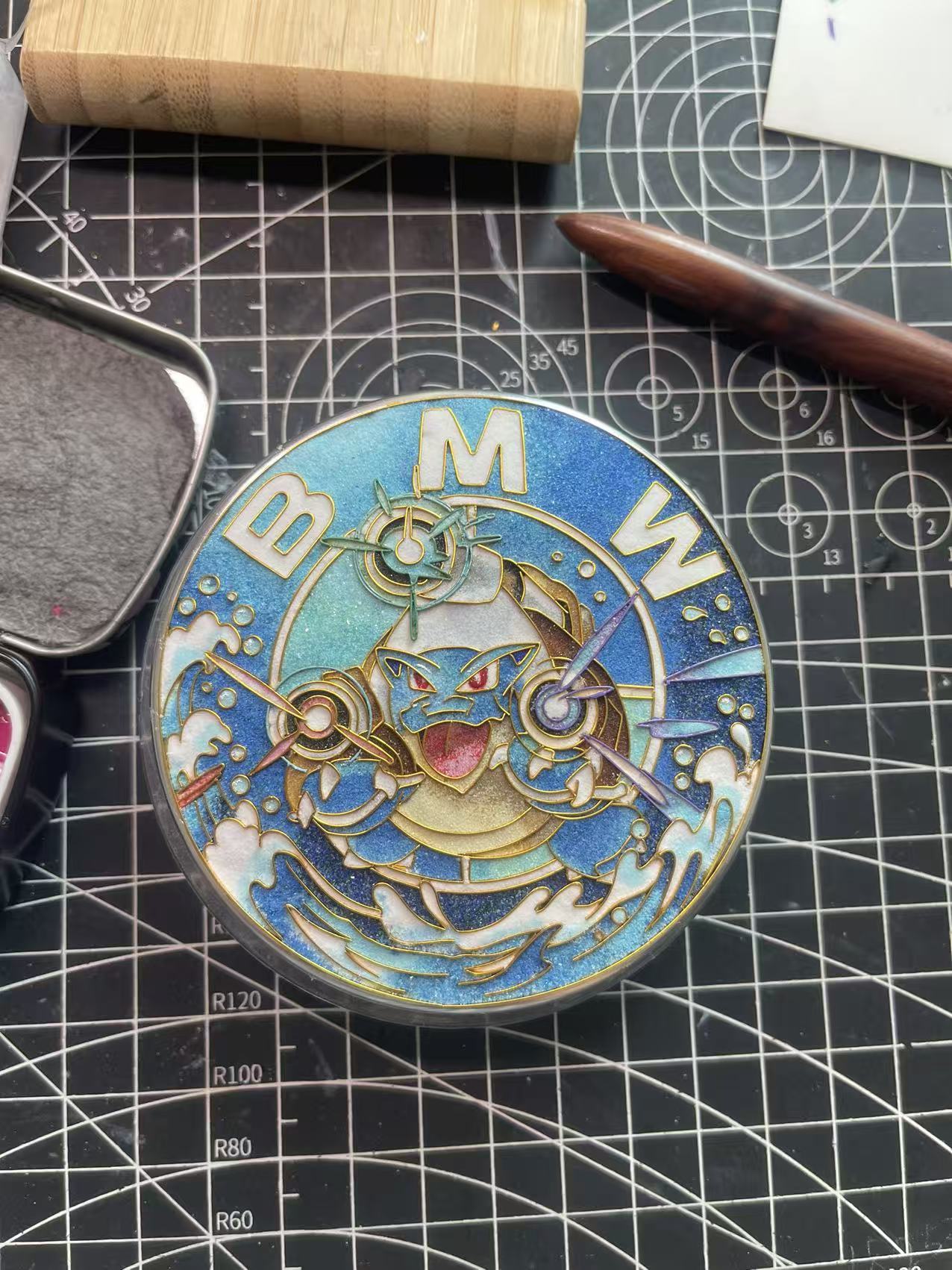[Heritage Enamel Custom Car Badge - Mega Blastoise | Master Artisan Hand-Painted Emblem