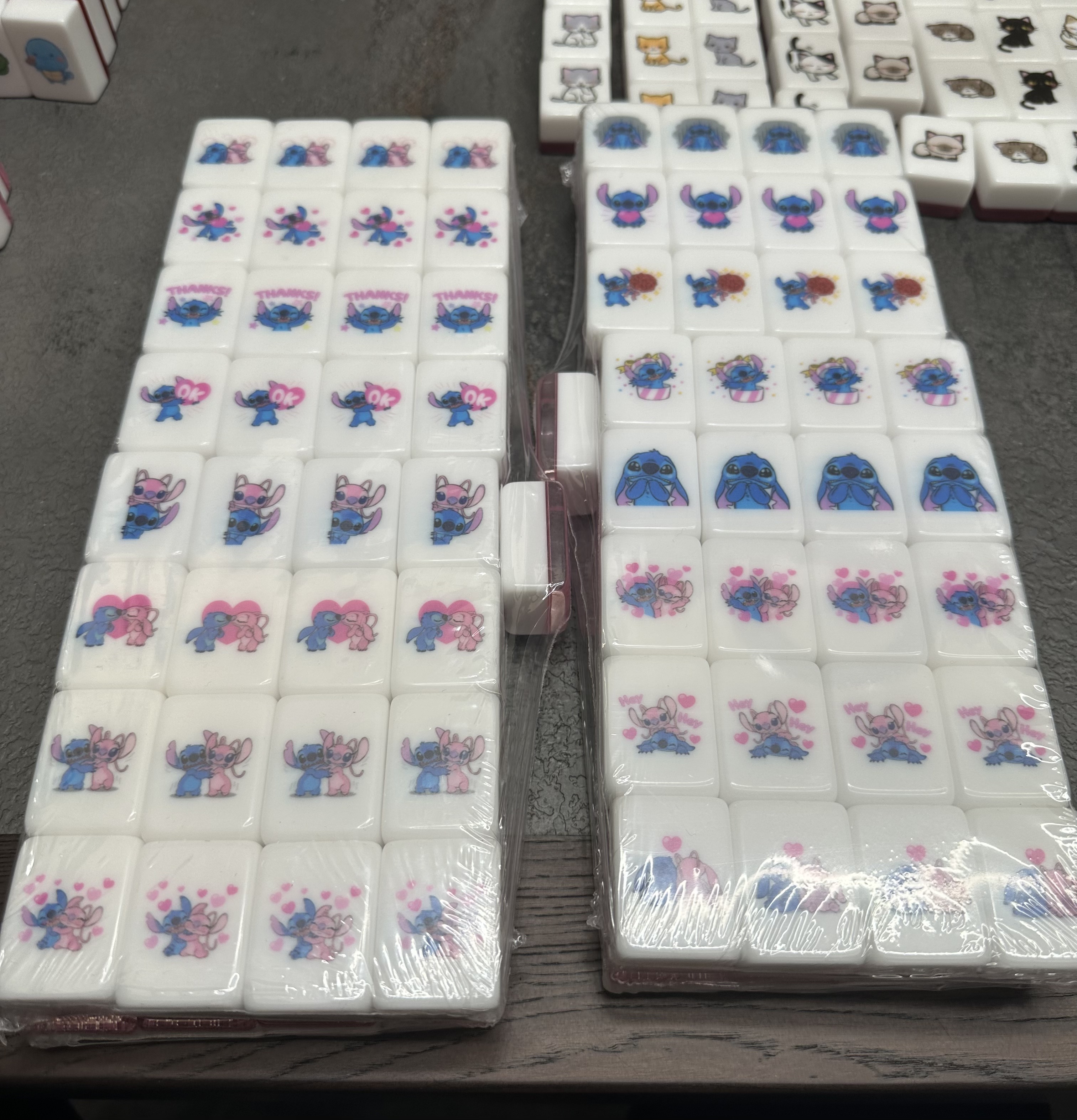 Pre-release Push Tile Mahjong Tile Game Pink 65 tiles ( Stitch & Angel  ) tiktok new viral trending rummy dominos