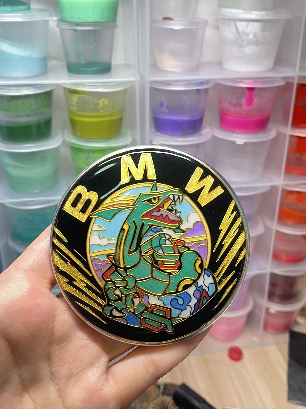 [Heritage Enamel Custom Car Badge - Rayquzza| Master Artisan Hand-Painted Emblem