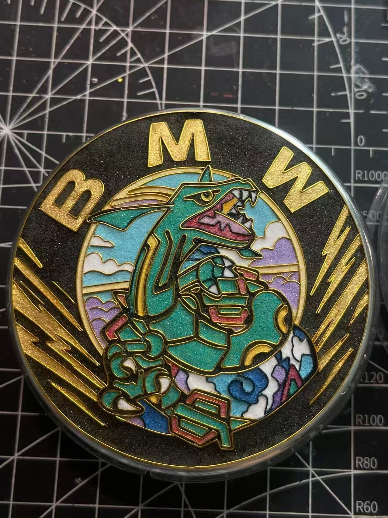 [Heritage Enamel Custom Car Badge - Rayquzza| Master Artisan Hand-Painted Emblem