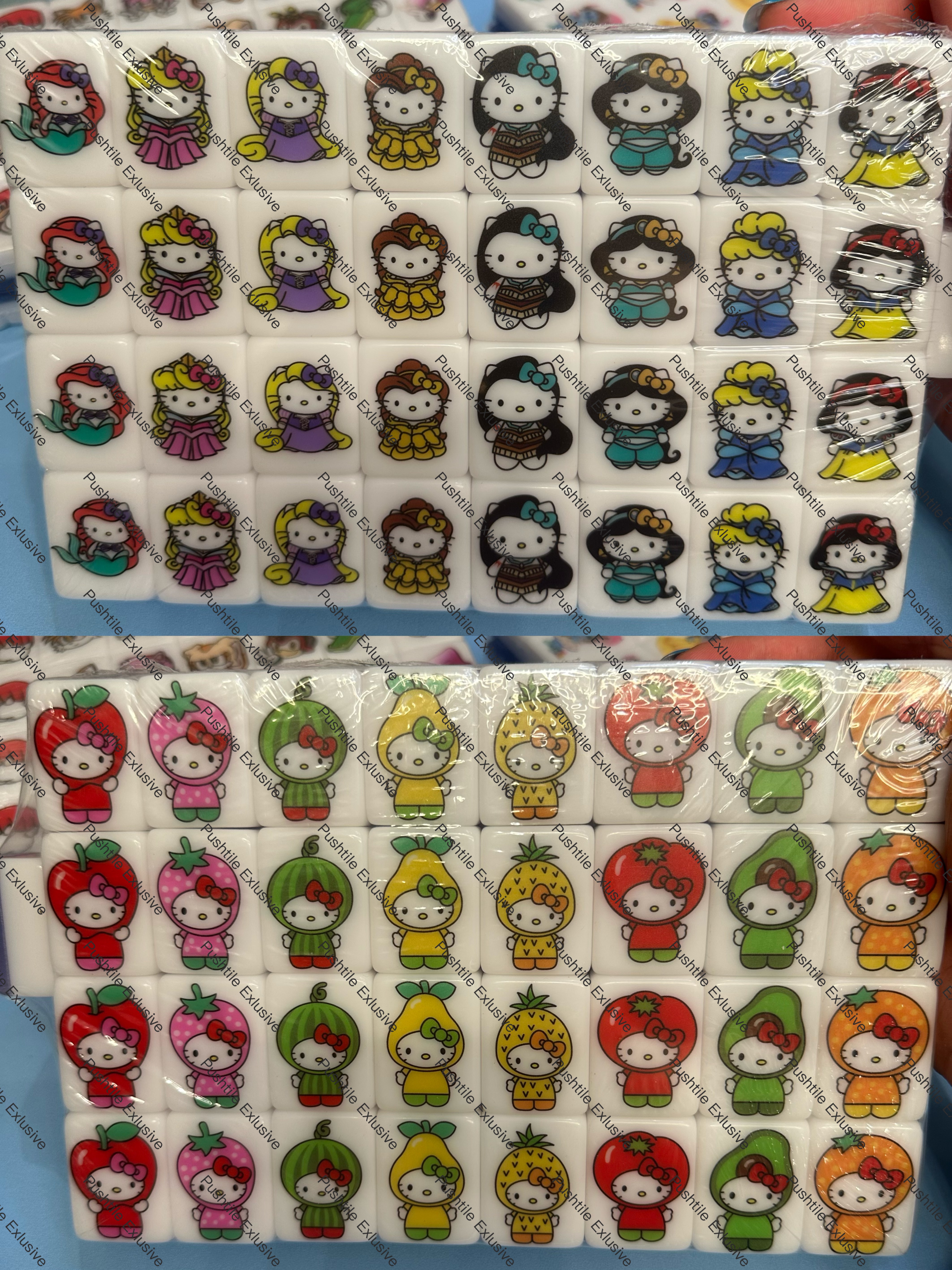 Push Tile Game 2 Player Set（ Sanrio Hello Kitty Cosplay Princess VS Fruits ）65 Tiles