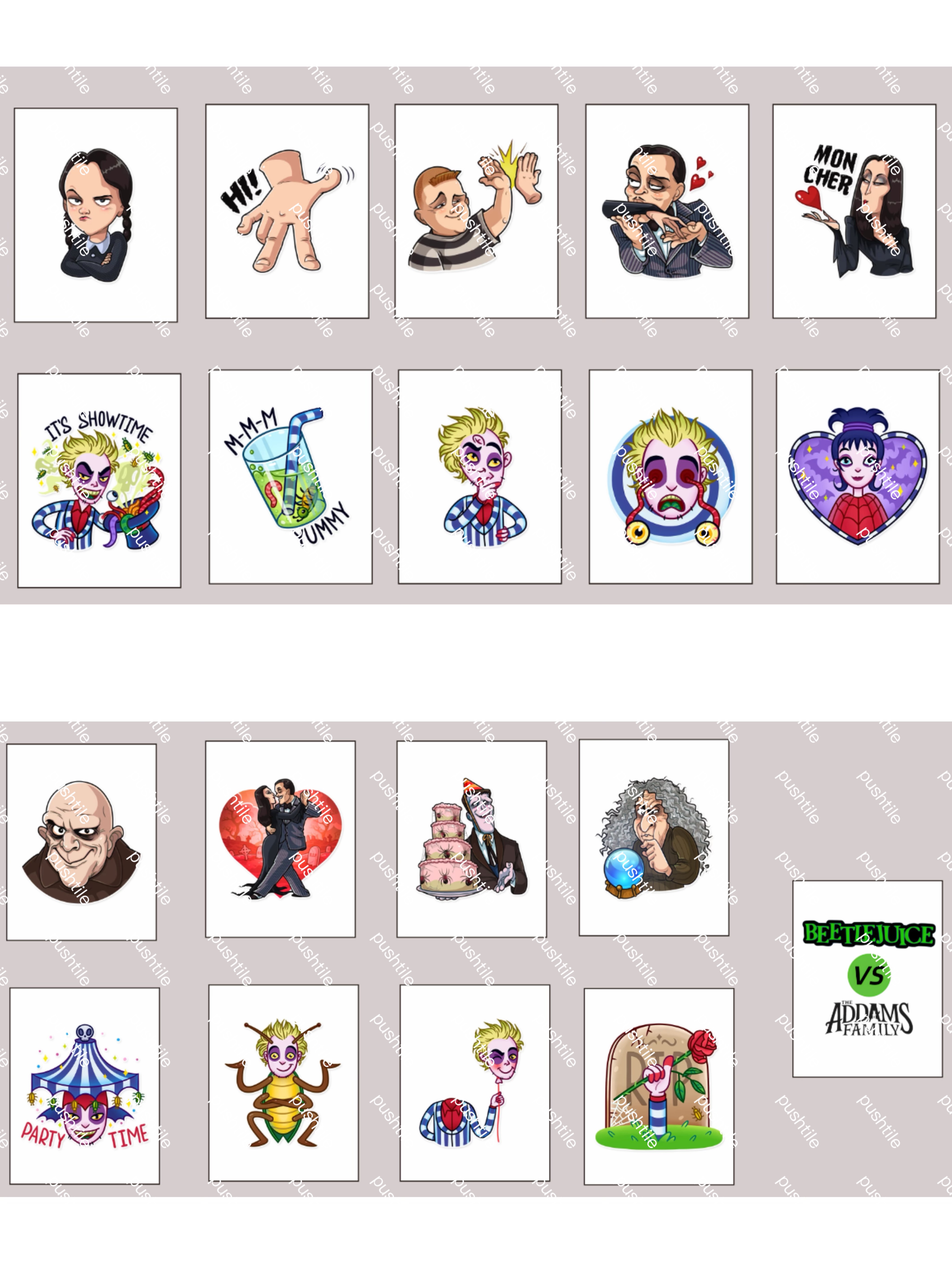 Push Tile Game Deluxe 2 Player Set（ BeetleJuicce VS Adam's family ）91 Tiles