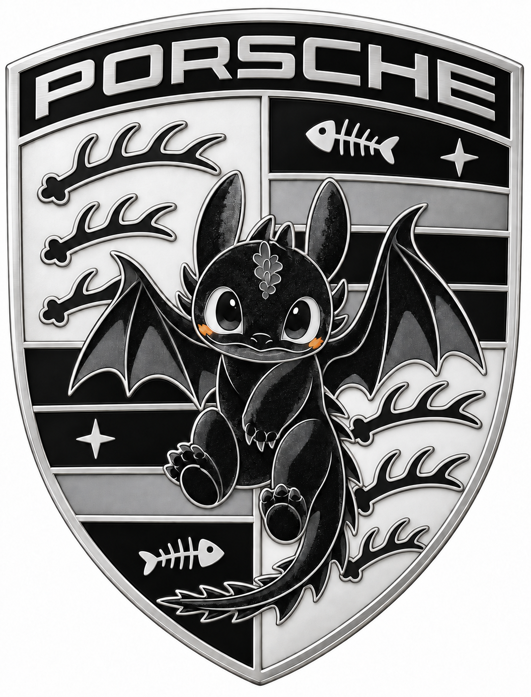 [Heritage Enamel Custom Car Badge - Toothless ( Night Fury )| Master Artisan Hand-Painted Emblem
