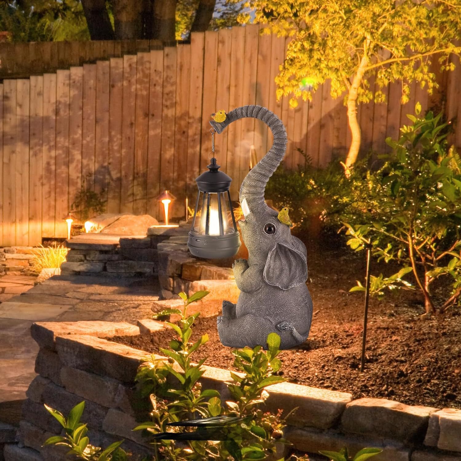 Solar Outdoor Garden Statues Lights, Elephant Figurine Decor