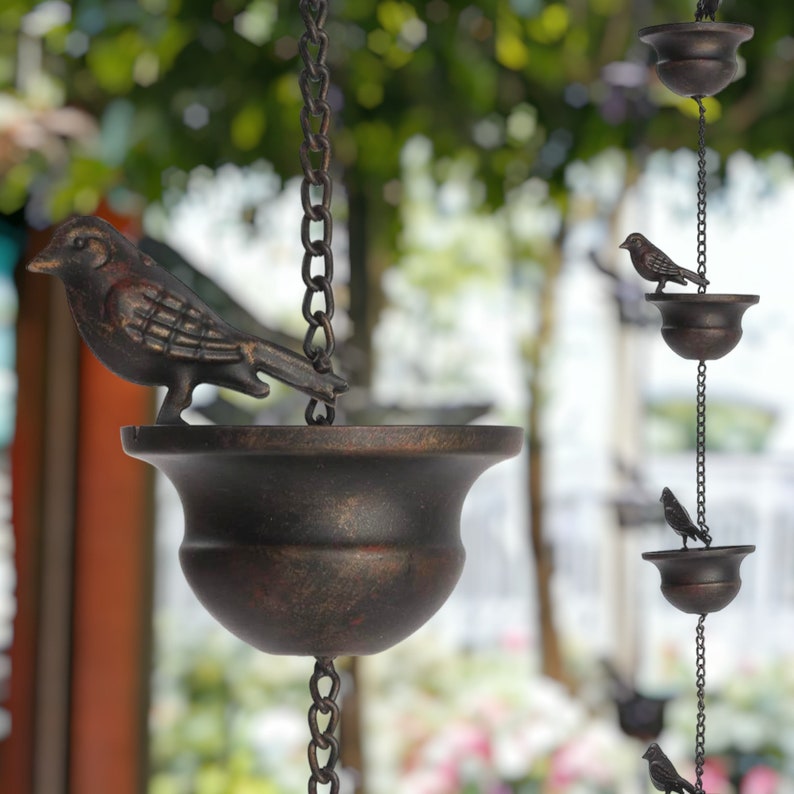 Humming Bird Rain Chain, Metal Art Wind Chain, Rustiek Tuin Yard Decor, Cadeau voor tuinders, Cadeau voor moeder afbeelding 5