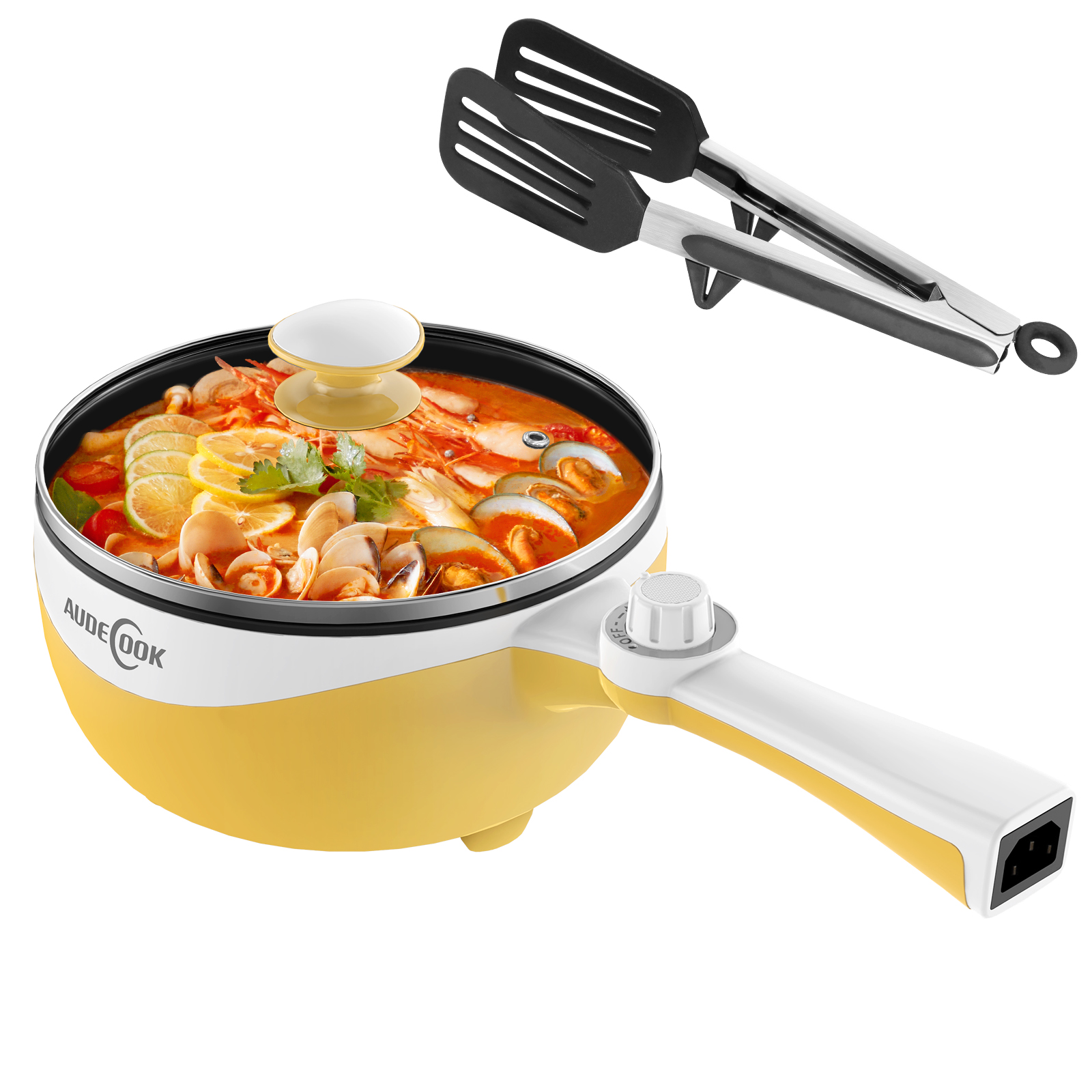 Audecook 1.7L Portable Electric Skillet – Nonstick Mini Hot Pot - Yellow
