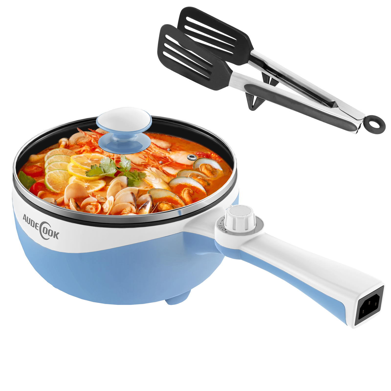 Audecook 1.7L Portable Electric Skillet – Nonstick Mini Hot Pot - Blue