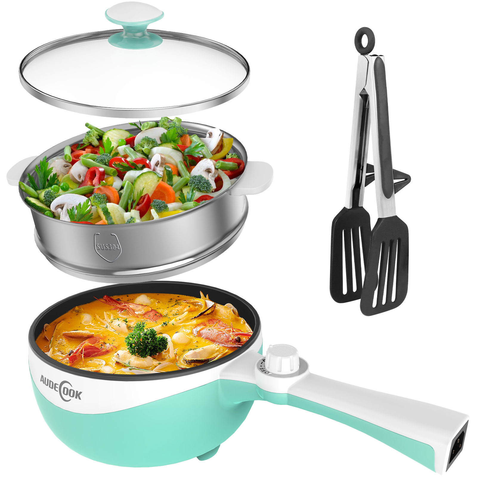 Audecook 1.7L Portable Electric Skillet Nonstick Mini Hot Pot