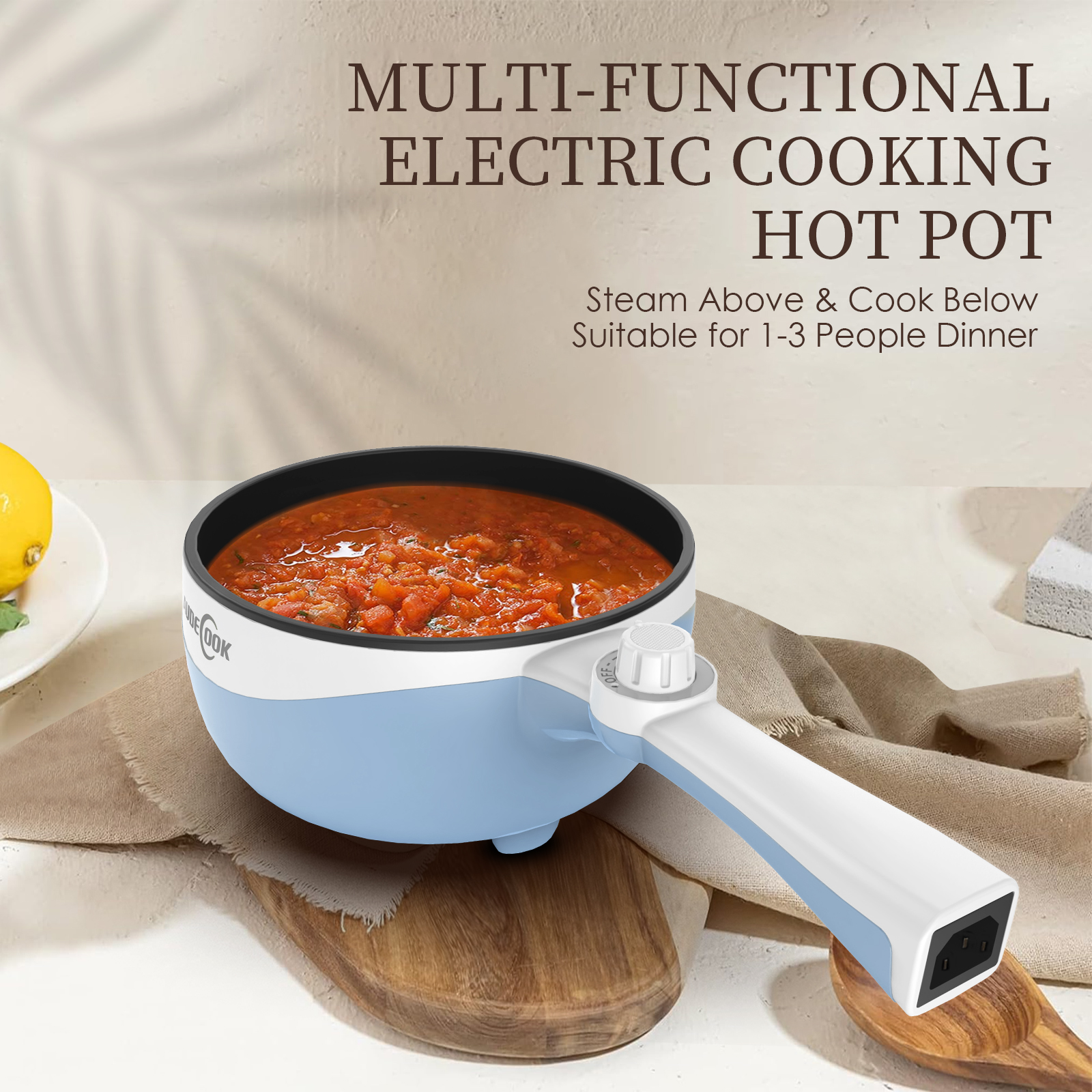 Audecook 1.7L Portable Electric Skillet – Nonstick Mini Hot Pot - Blue
