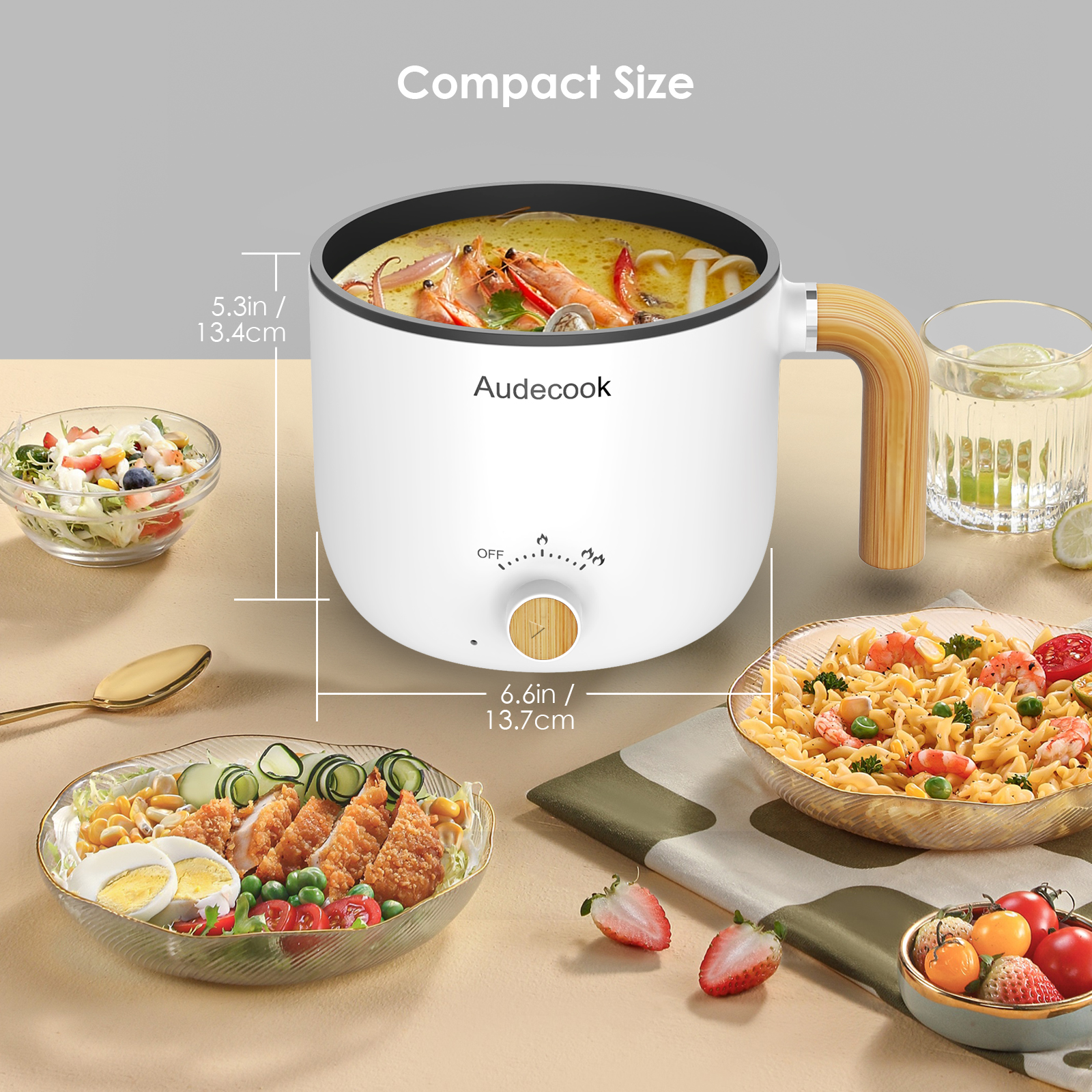 Audecook 1.5L Mini Electric Hot Pot: Portable Rapid Noodles Cooker - without steamer