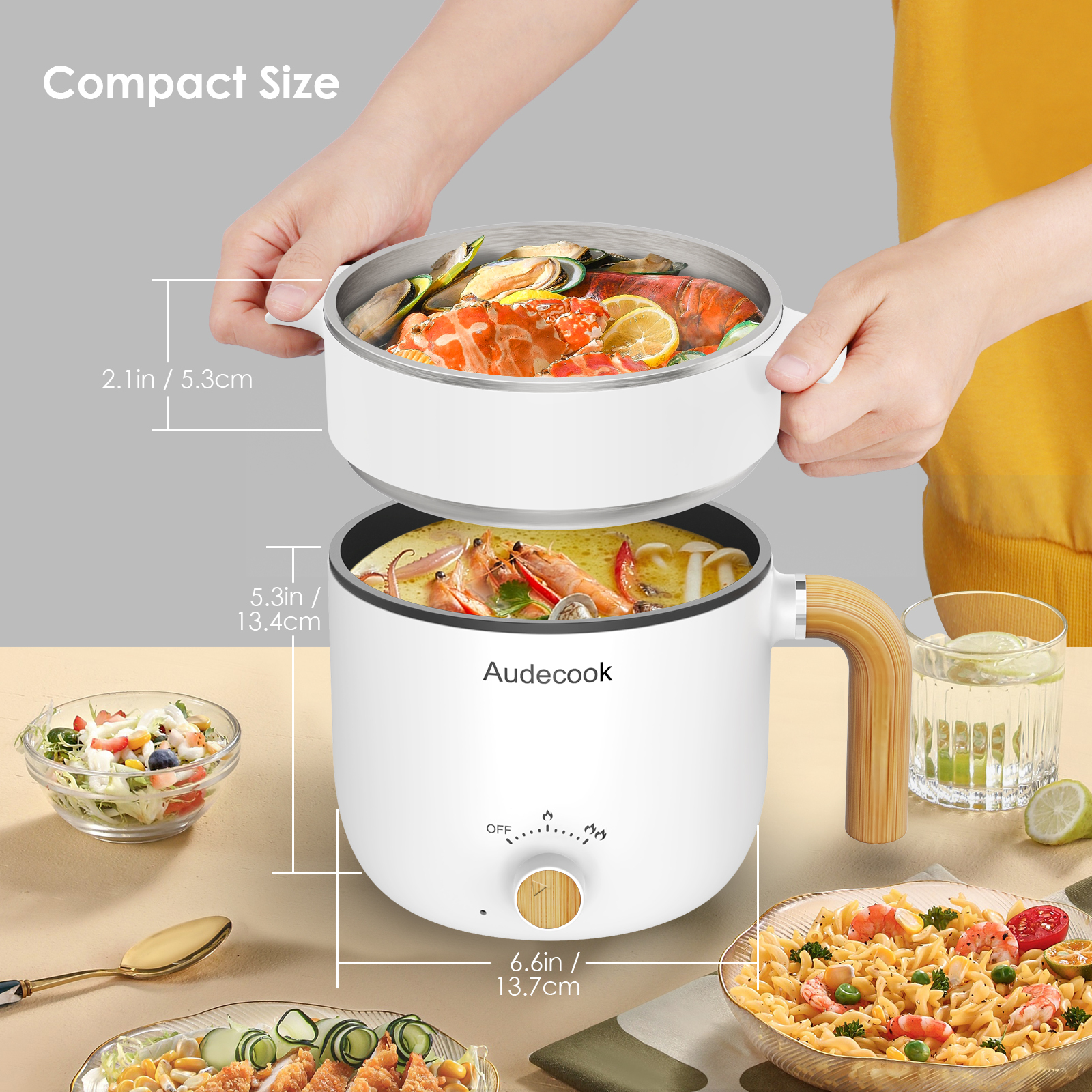 Audecook 1.5L Mini Electric Hot Pot Portable Rapid Noodles Cooker w