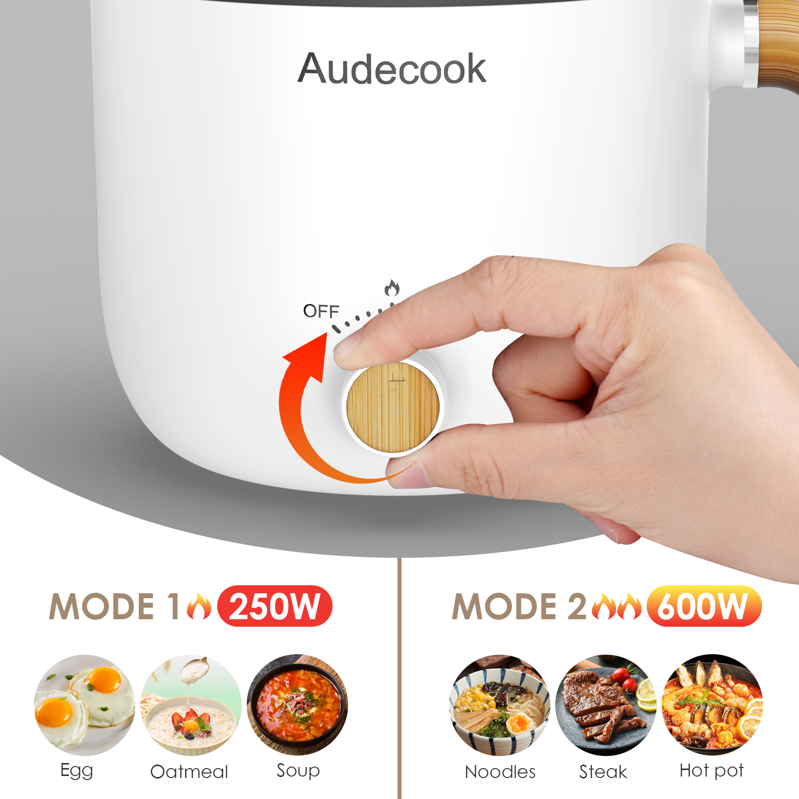 Audecook 1.5L Mini Electric Hot Pot: Portable Rapid Noodles Cooker - without steamer