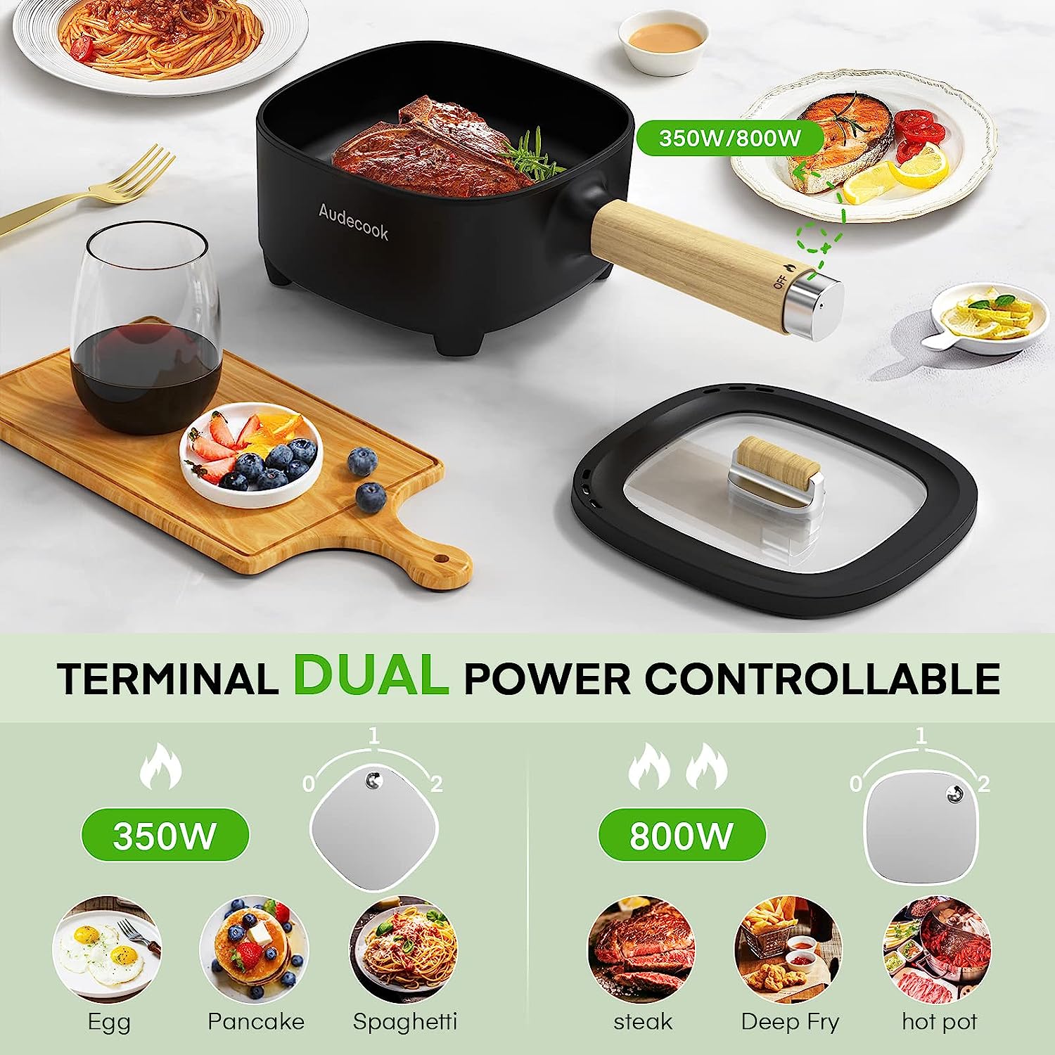 Audecook 2L Electric Hot Pot with 8-Inch Non-Stick Pan