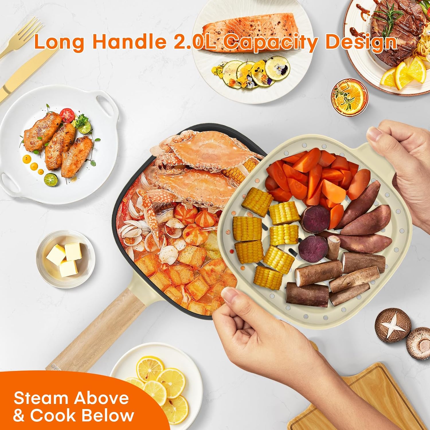 [Copy]Audecook 2L Electric Hot Pot with 8-Inch Non-Stick Pan