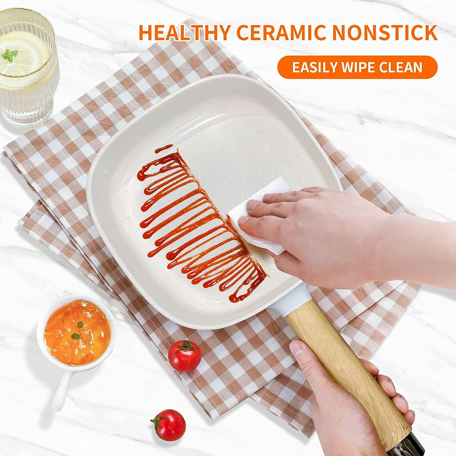 Audecook 2L Electric Hot Pot with 8-Inch Non-Stick Pan - White