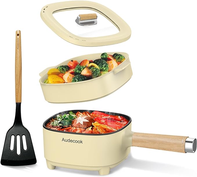 Audecook 2L Electric Hot Pot with 8-Inch Non-Stick Pan