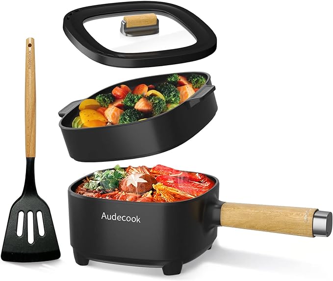 Audecook 2L Electric Hot Pot with 8-Inch Non-Stick Pan