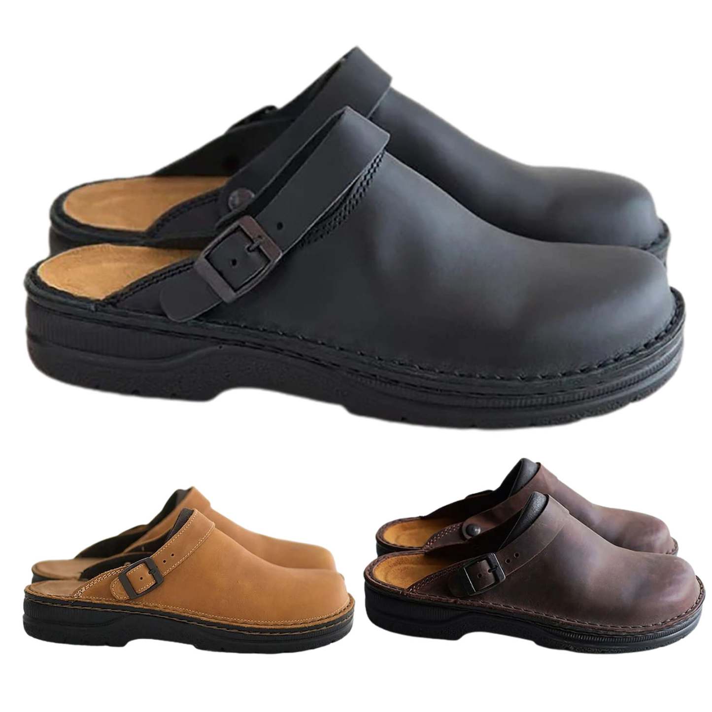 Large Square Toe Low Cut Men's Casual Plus Size Genuine Leather Slippers