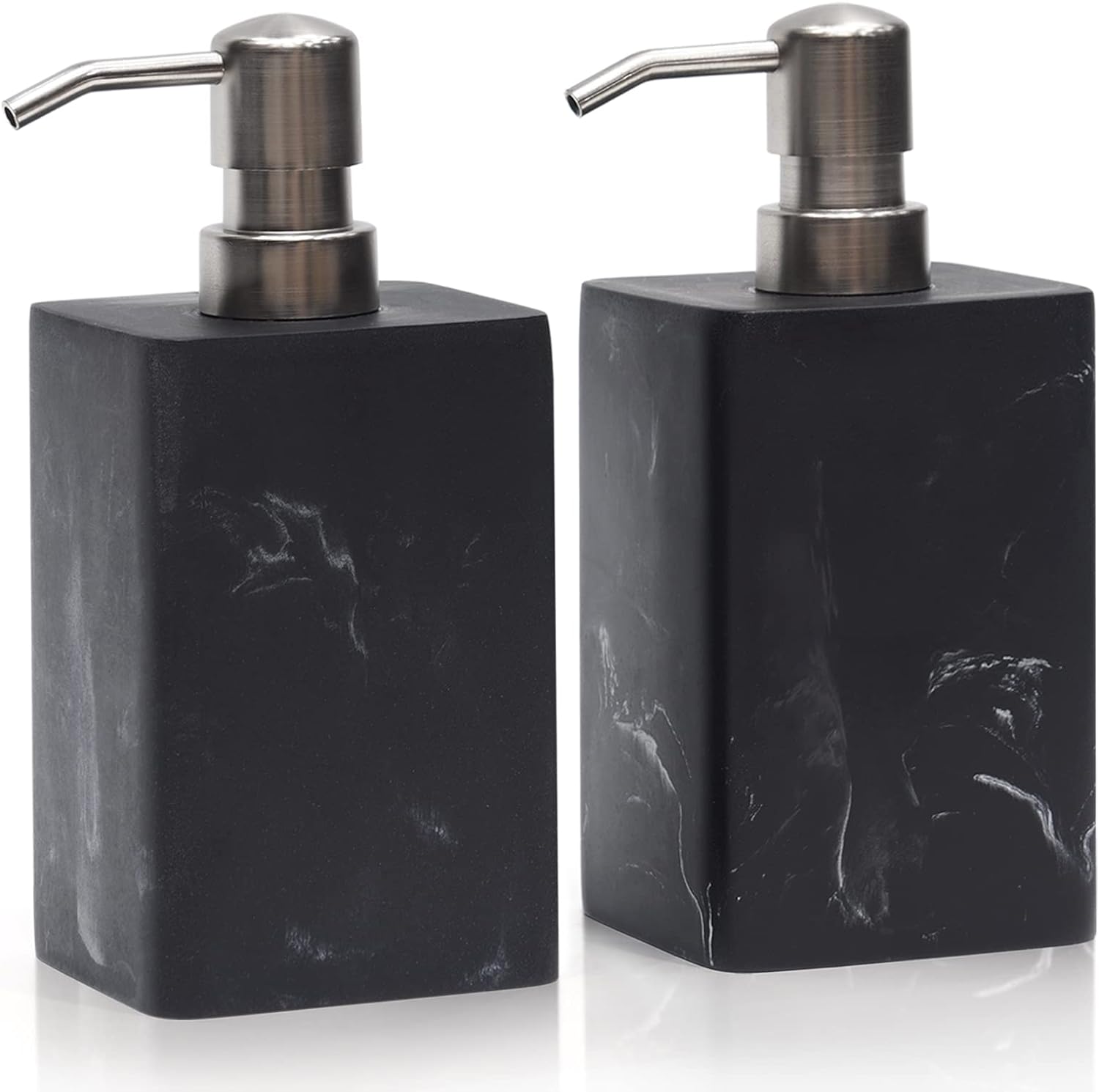 15 Oz (about 425.2G) Marble Style Resin Soap Dispenser Set, 2 Pieces Suanti Hand Sanitizer and Lotion Dispenser, Suitable for Bathroom Countertop and Kitchen Sink Decoration, Refillable Liquid Dish Soap Dispenser with Easy Pressure Pump-Black